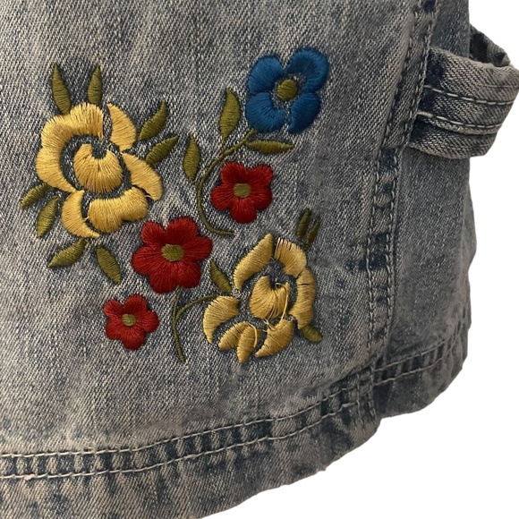 Route 66 Vintage 90's‎ Y2K Denim Jean Overall Shorts Floral Embroidery Size L - Picture 8 of 13